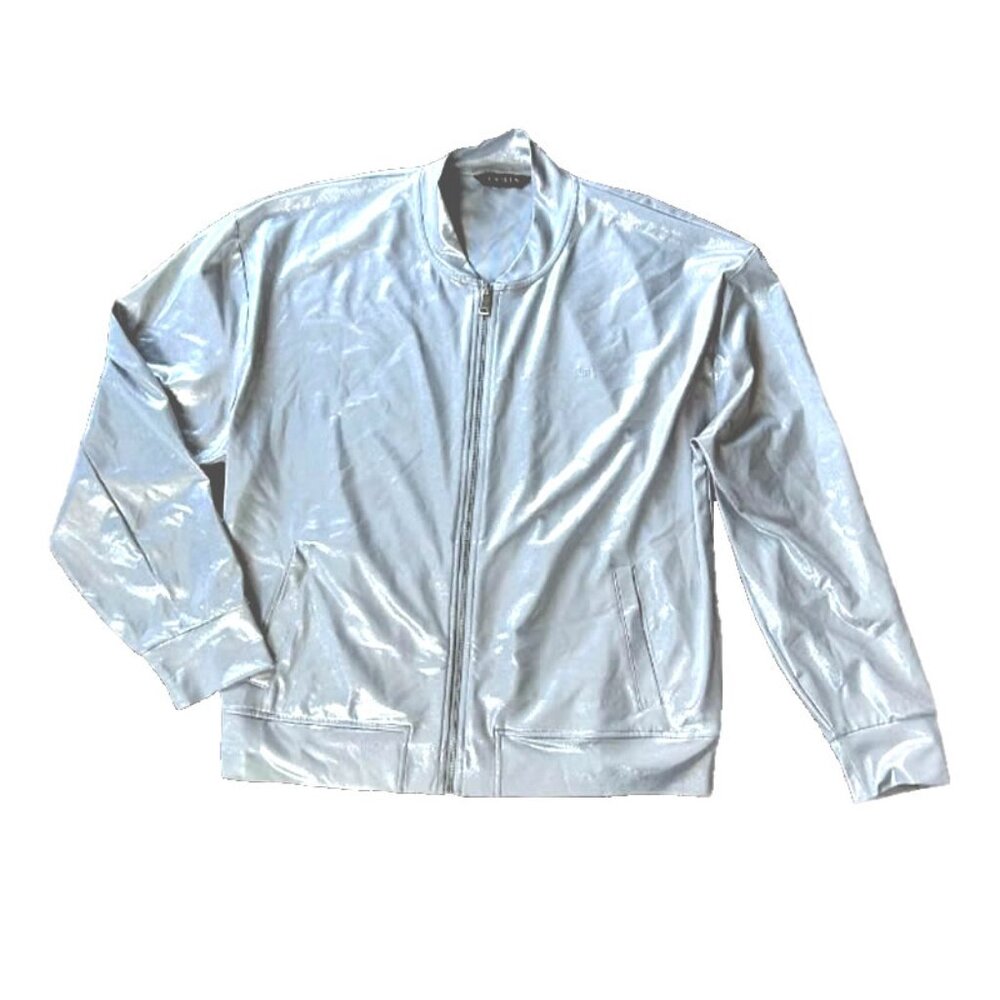 Ralph Lauren Metallic Silver Shimmer Full Zip Stretch Jacket